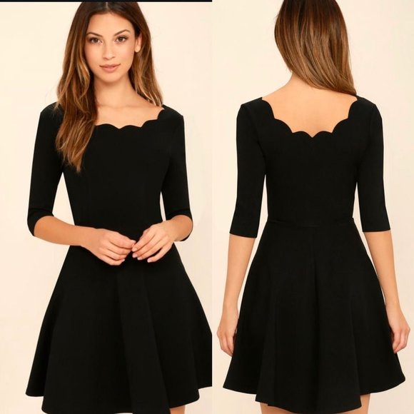 Lulus Dresses & Skirts - Lulu's Tip the Scallops Black Scalloped Skater Dress